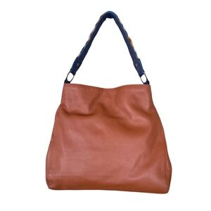 Cristina Orozco Brown Leather Large Hobo Shoulder Handbag With Woven Wide Strap